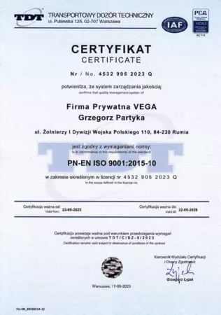 Certyfikat ISO 2023 2